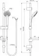 Handbrause mit Halterung und Schlauch, dargestellt in technischem Zeichnungsstil. Ideal Standard, einfaches Design mit verschiedenen Funktionen abgebildet.